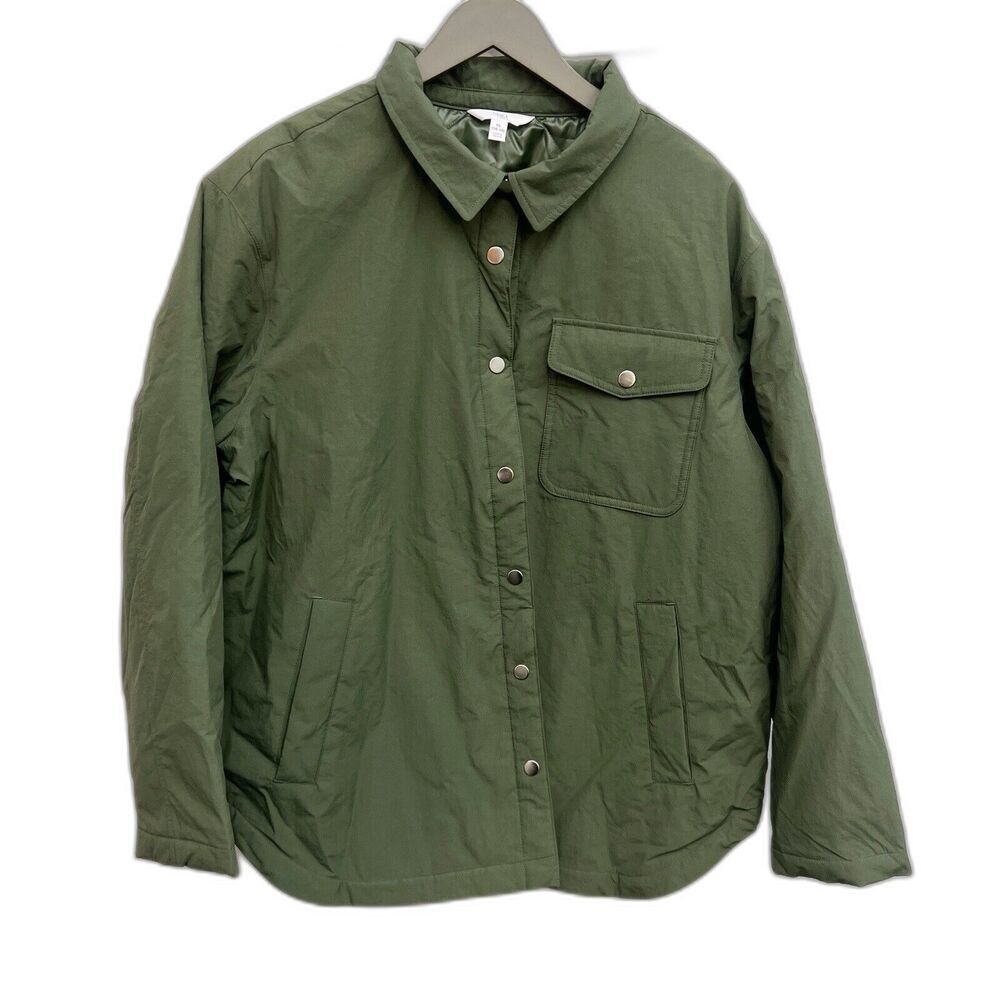 Time and Tru Womens Insulated Shacket Snap Front Sea Turtle Olive  Size XL New